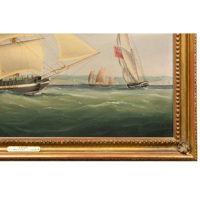 19th Century British Antique Sailing Ship Painting of “Ariel” at Sea by John Murday For Sale - Image 12 of 18