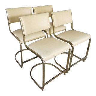Milo Baughman Style Gold Cantilever Bar Stools - Set of 4 For Sale