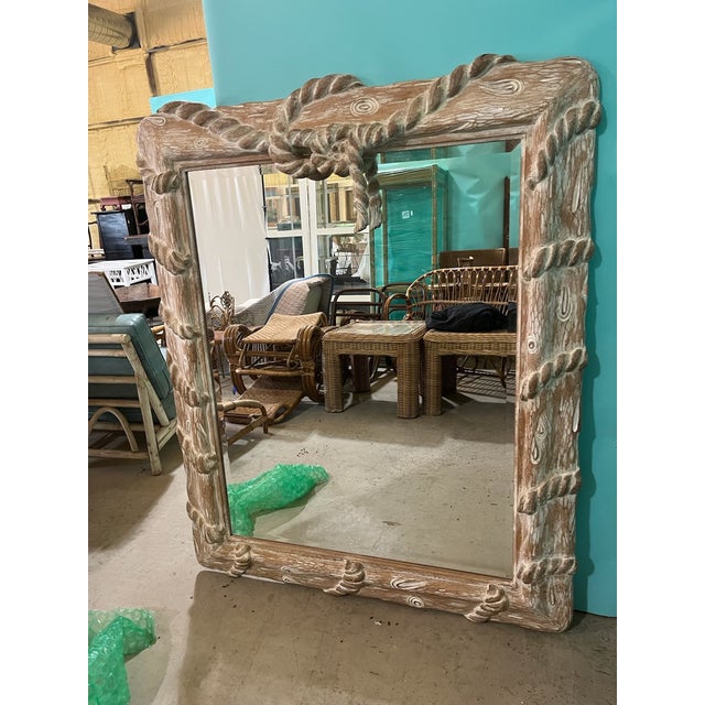 Extremely Large Vintage Italian Hand-Carved Faux Bois Rope & Knot Mirror, Circa 1980s For Sale - Image 4 of 11