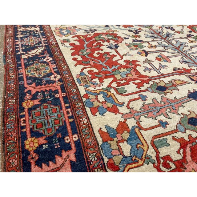 Ivory Square Antique Serapi Rug no. 10963 For Sale - Image 4 of 7