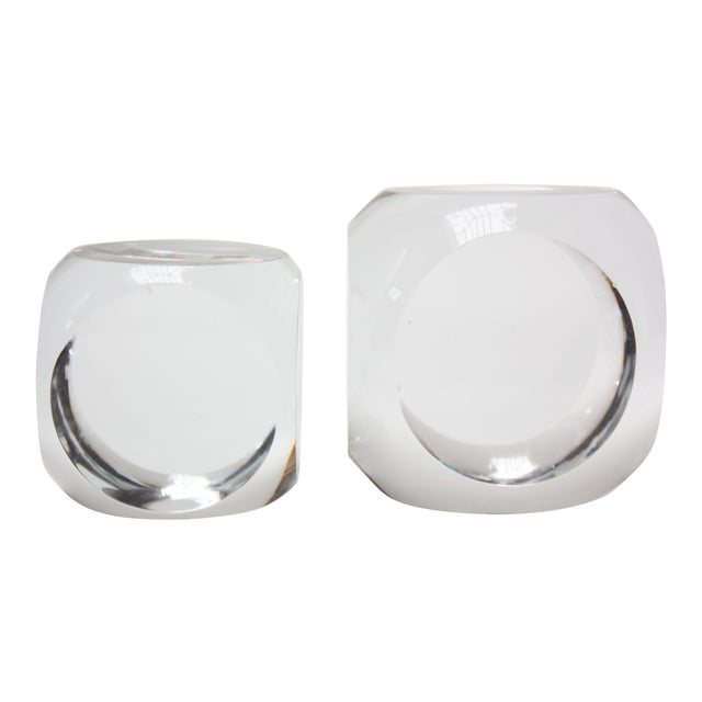 French Modern Crystal Cube Paperweights By Schneider Of Paris