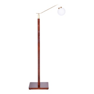 Czech Art Deco Floor Lamp in Walnut and Brass, 1930s For Sale