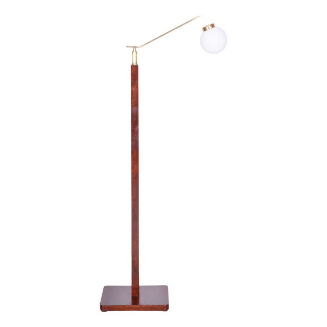 Czech Art Deco Floor Lamp in Walnut and Brass, 1930s For Sale