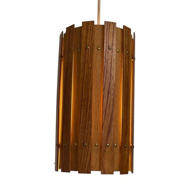Scandinavian Teak Cylinder Pendant Light, 1960s For Sale - Image 6 of 11