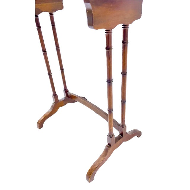 Brown Vintage Scalloped Floral Faux Bamboo Side Table For Sale - Image 8 of 9