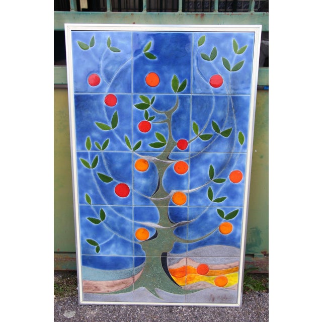 Blue Large Ceramic Wall Panel from Gilbert Valentin, 1960s For Sale - Image 8 of 8