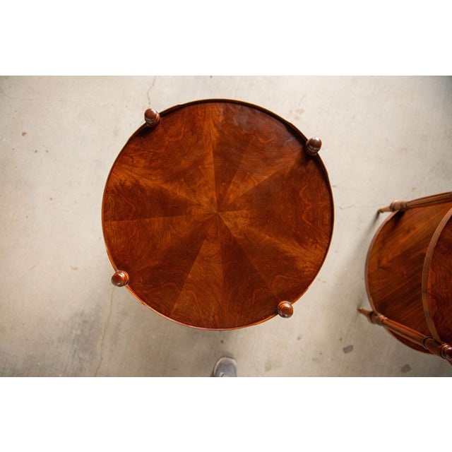 Baker, Knapp & Tubbs 1960s Baker Round Walnut Side Tables, a Pair For Sale - Image 4 of 7