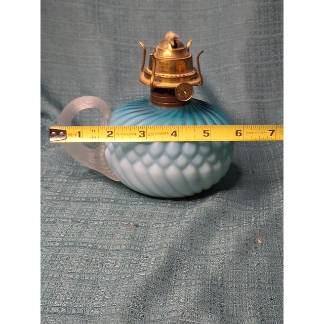 Rare Antique Blue Satin Glass Oil Kerosene Finger Lamp Hand-Blown Uv Reactive For Sale - Image 4 of 18