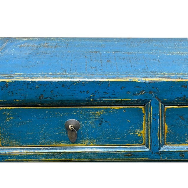 Distressed Bright Blue Oriental Sideboard Credenza Console Table Cabinet For Sale - Image 11 of 18