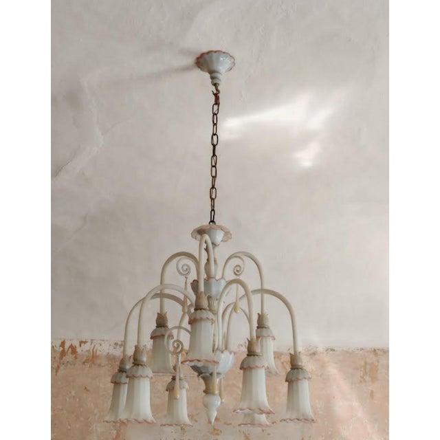 White Vintage Chandelier in Murano Blown Glass, 1930s For Sale - Image 8 of 8