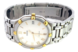 1990s Concord Estate Saratoga Roman Numerals Watch 18k Gold + Stainless Steel