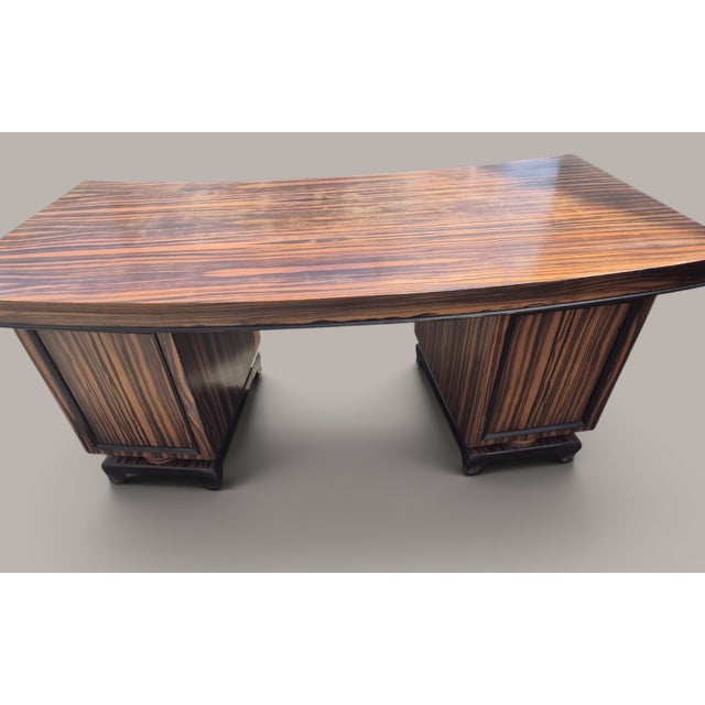 French Art Deco Makassar Study with Crescent-Shaped Desk, 1930, Set of 2 For Sale - Image 6 of 10