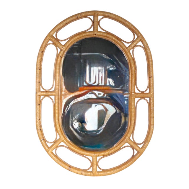 Chic vintage oval bamboo framed in very fine, original, clean and ready to install condition, showing only light cosmetic...