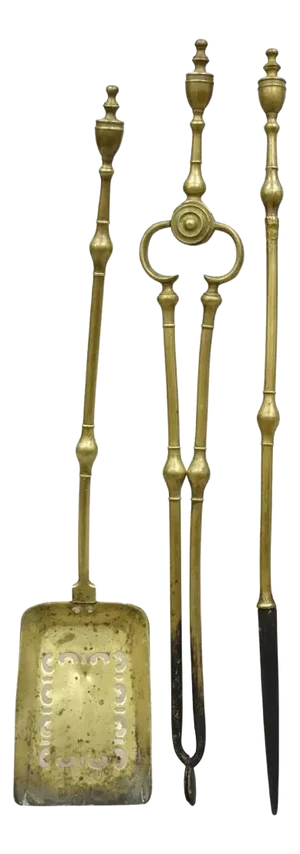 Antique English Federal Sheraton Brass Urn Finial Fireplace Tool Set - 3 Piece Set