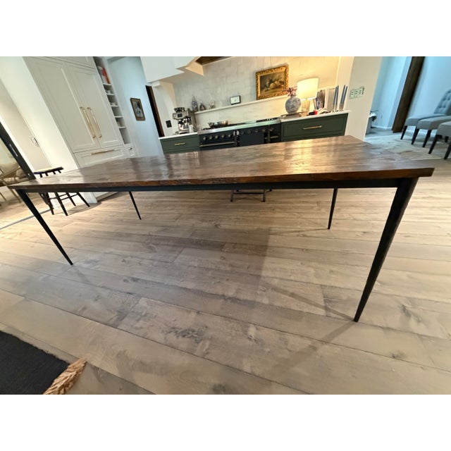 91” Custom Solid Alder Dining Table With Hand-Forged Iron Tapered Legs | Elegant Rustic European For Sale - Image 4 of 9