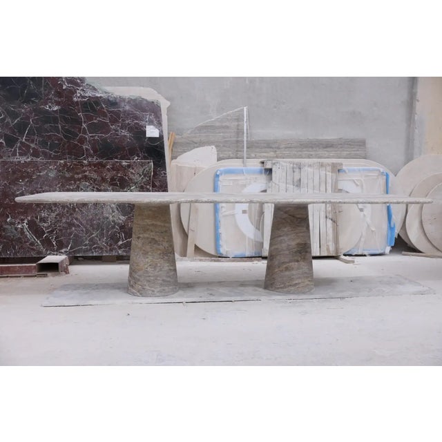 Mid-Century Modern Silver Travertine Rectangle Dining Table by My Habitat Design For Sale - Image 3 of 9