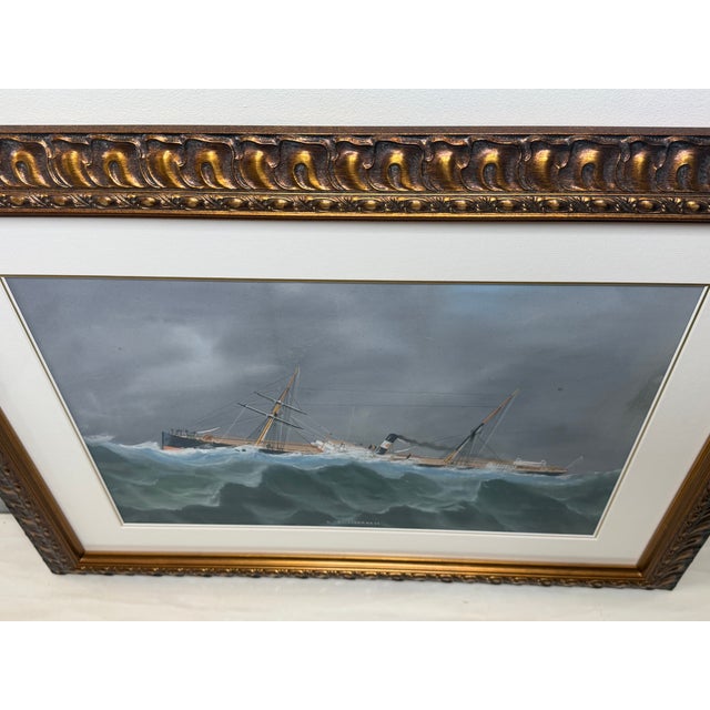 s.s. Livornese in Heavy Seas — Antique Marine Gouache Steam Sail Ship Portrait, Attributed to Luca Papaluca (Italian, 1890–1934) For Sale - Image 4 of 18