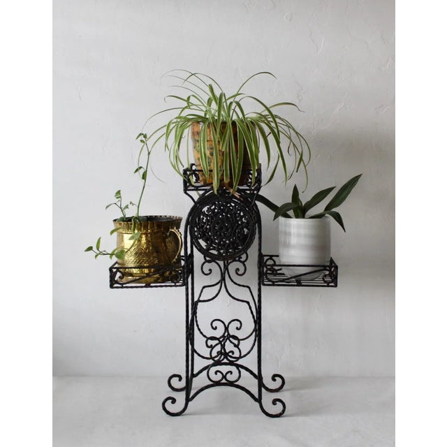 Vintage Ornate Foldable Wrought Iron Plant Stand For Sale - Image 9 of 10
