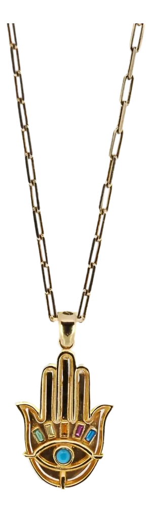 Gold & Gemstone Hamsa Pendant Good Luck Necklace