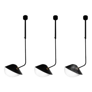 Mid-Century Modern Black Curved Bibliothèque Hanging Lamps by Serge Mouille for Isamu Noguchi, Set of 3 For Sale