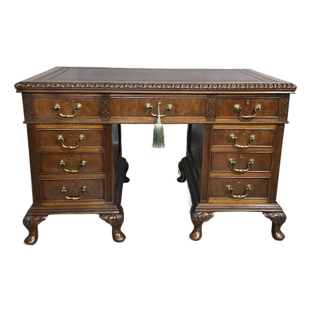 Chippendale Mahogany Pedestal Desk, 1880 For Sale