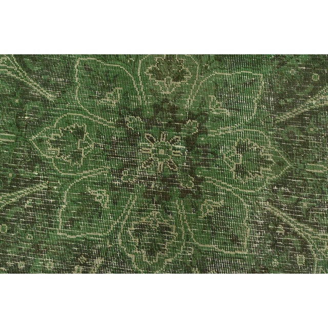 Green Tabriz Rug 6’3” X 9’3” Green Wool Vintage Overdyed Hand-Knotted Carpet For Sale - Image 8 of 14