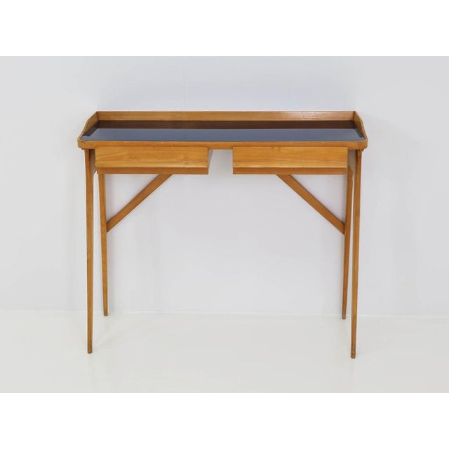 Vintage Italian Console Table with Drawers in Lemonwood and Navy Blue Glass by Silvio Cavatorta, 1956 For Sale - Image 9 of 9