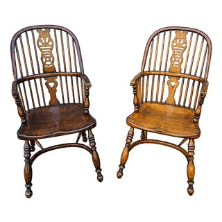 Vintage Oak Wheelback Windsor Armchairs, 1980s, Set of 9 For Sale