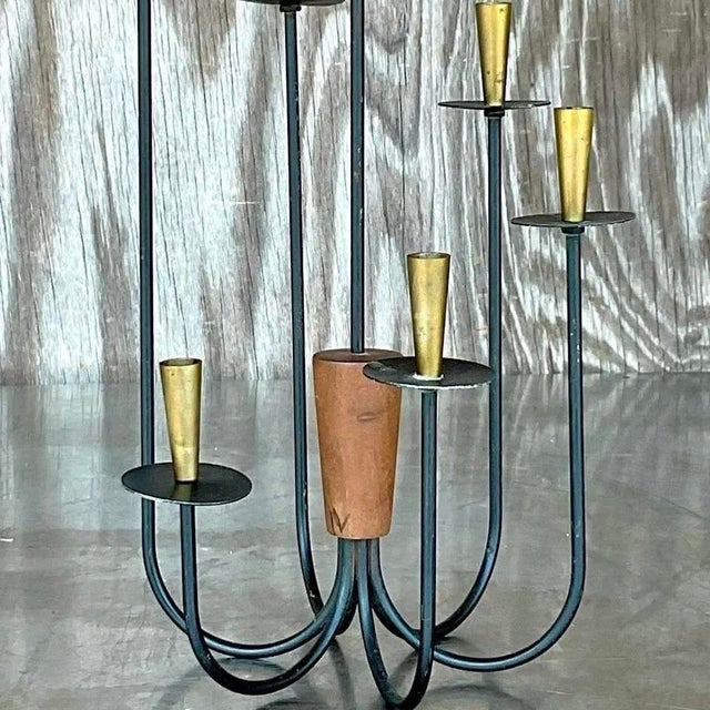 Black Vintage MCM Wood and Metal Candelabra For Sale - Image 8 of 13