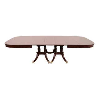 Baker Furniture Style Georgian Mahogany Double Pedestal Extension Dining Table, Newly Refinished For Sale