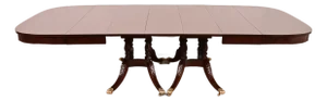 Baker Furniture Style Georgian Mahogany Double Pedestal Extension Dining Table, Newly Refinished
