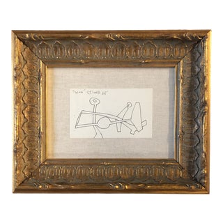 Original Vintage Miniature Robert Cooke Abstract Ink Drawing 1960's Frame For Sale