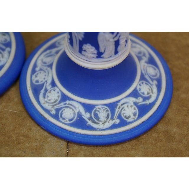 Vintage Wedgwood Blue Jasperware Candlesticks Creamer Sugar Teapot Bowl Compote - Set of 6 For Sale - Image 15 of 16
