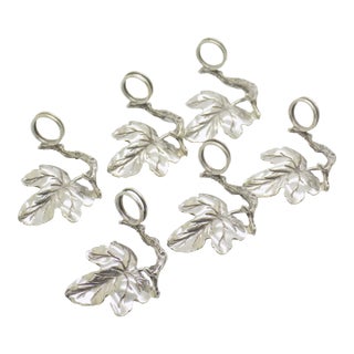 6 X Vintage Italian Handmade Genuine Silver Leaf Shaped Place Card Holder, Made in Tuscany by Arpa Silversmith For Sale