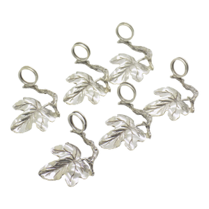 6 X Vintage Italian Handmade Genuine Silver Leaf Shaped Place Card Holder, Made in Tuscany by Arpa Silversmith