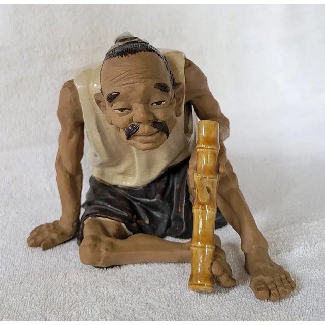 Figurative 19/20th C Clay Statue of a Chinese Seated Man, Signed For Sale - Image 3 of 12