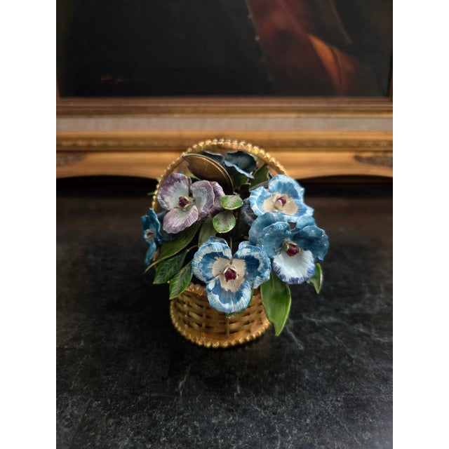 Victorian 1970s Fleurs Des Siecles Pansy Floral Arrangment Basket by Jane Hutcheson for Gorham For Sale - Image 3 of 10