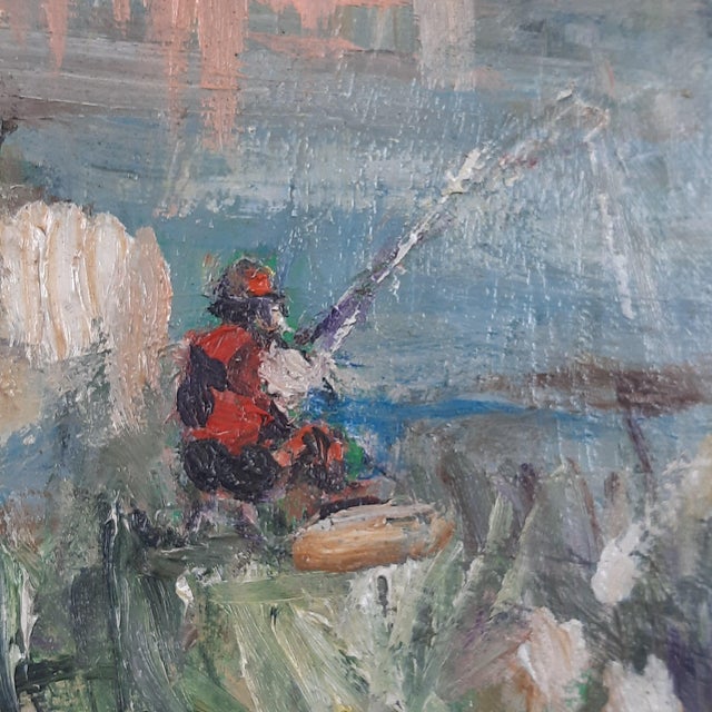 A. Capello, River Landscape Fisherman, 1990s, Oil, Framed For Sale - Image 3 of 11
