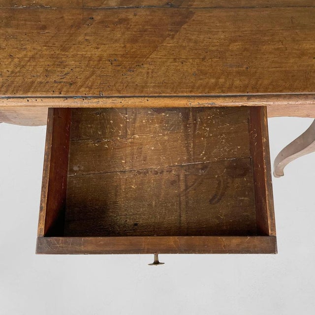 Italian Wooden Table with 2 Drawers, Brass Handle and Wavy Legs, 1700s For Sale - Image 13 of 18