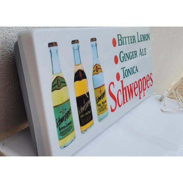 Beautiful Schwepps sign, RUNNING with original 220 volt neon tube light (no Led) and intact circa 1960s measures 75 x 30 x 10