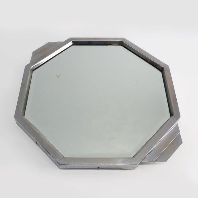 French Art Deco Geometric Octagonal in Chrome and Mirrored Plateau, 1930 For Sale - Image 12 of 12