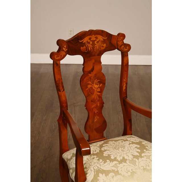 Brown Italian Baroque Style Set of Eight Inlaid Olive Wood Dining Chairs For Sale - Image 8 of 18