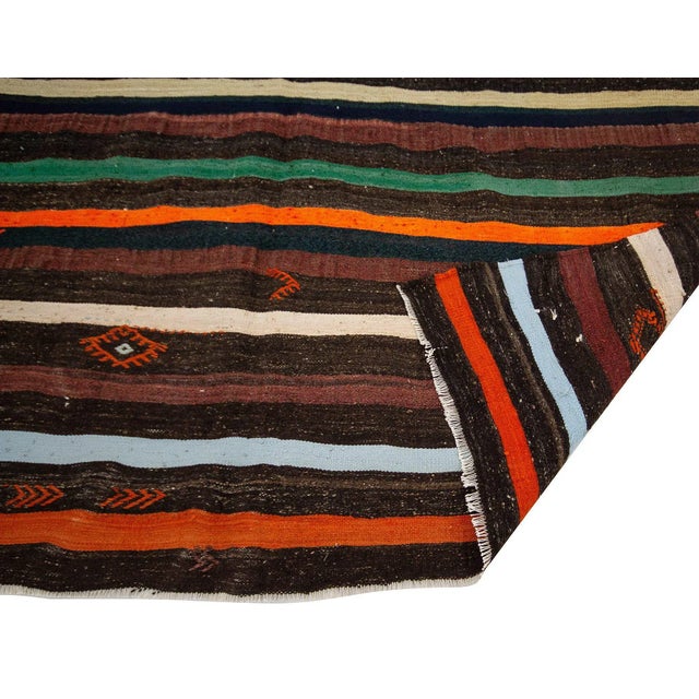 Mid 20th Century Stripoed Vintage Kilim Rug For Sale - Image 5 of 7