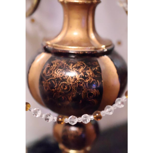 Baroque 1970s Hollywood Regency Gold & Black Crystal Candelabra Table Lamp For Sale - Image 3 of 12