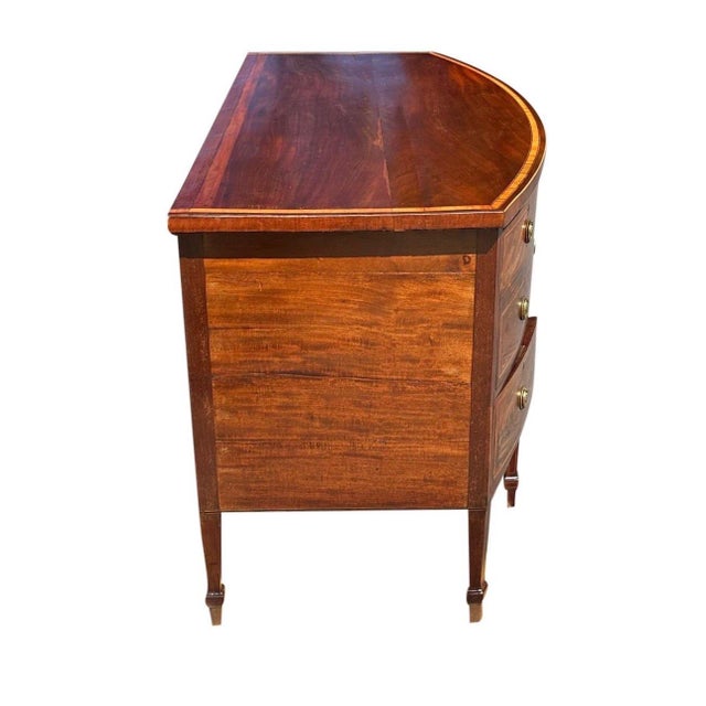 Antique George III Mahogany & Satinwood Inlay Bowfront Sideboard - Bottle Drawer For Sale - Image 9 of 12