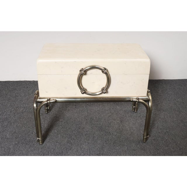 Luxurious hinged box/trunk on stand reminiscent of designs by both Karl Springer and Tommi Parzinger, but unattributed...