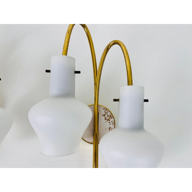 Brass Mid-Century Brass and Opaline Glass Wall Lamps, Italy, 1960s - A Pair For Sale - Image 8 of 10
