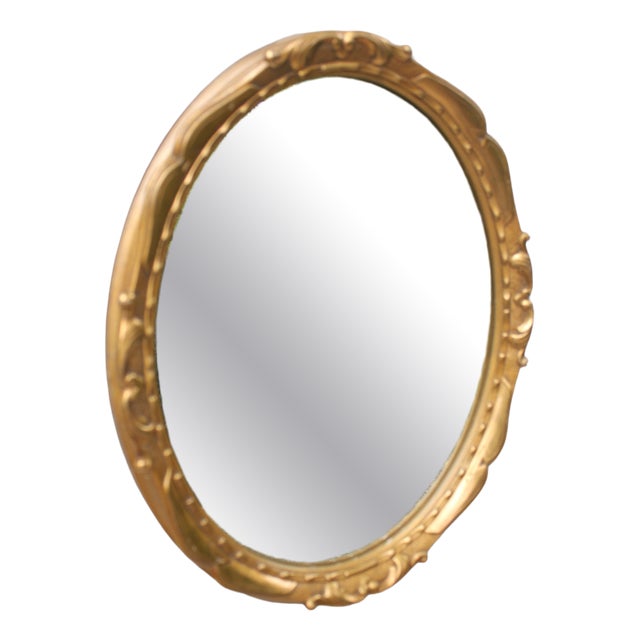 Vintage Gold Gilt Bronze Oval Wall Mirror, Belgium, 1970s For Sale