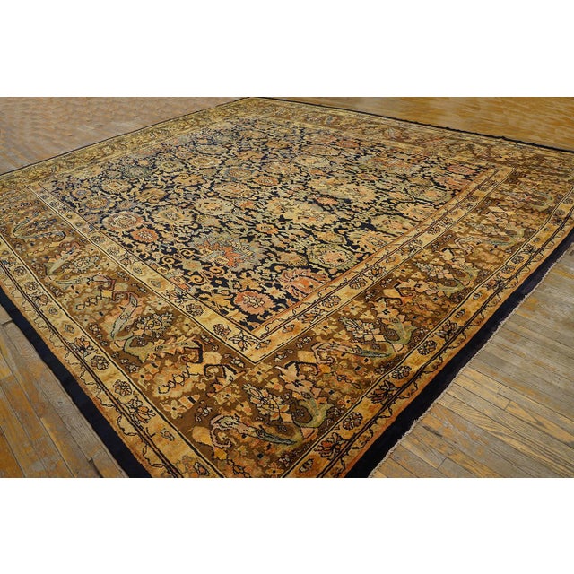 1880s Blue Navy Floral Traditional Antique Persian Bibikabad Rug 12'4'' X 14'2'' Hand Knotted Wool Carpet For Sale - Image 18 of 18