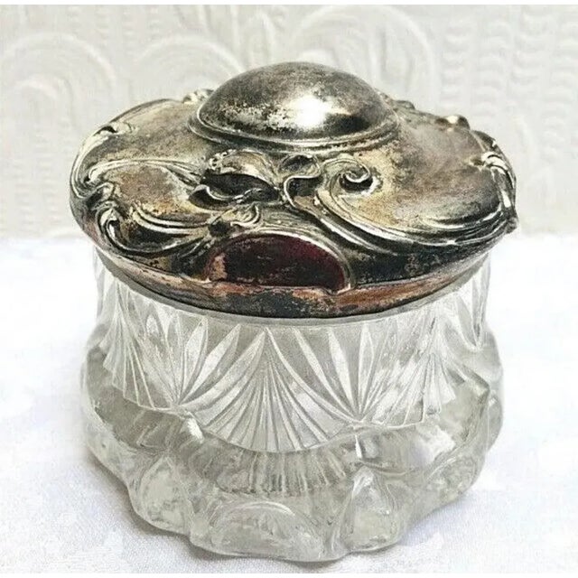 Metal 1900s Antique Art Nouveau Vanity Jar Silver Lid For Sale - Image 7 of 8